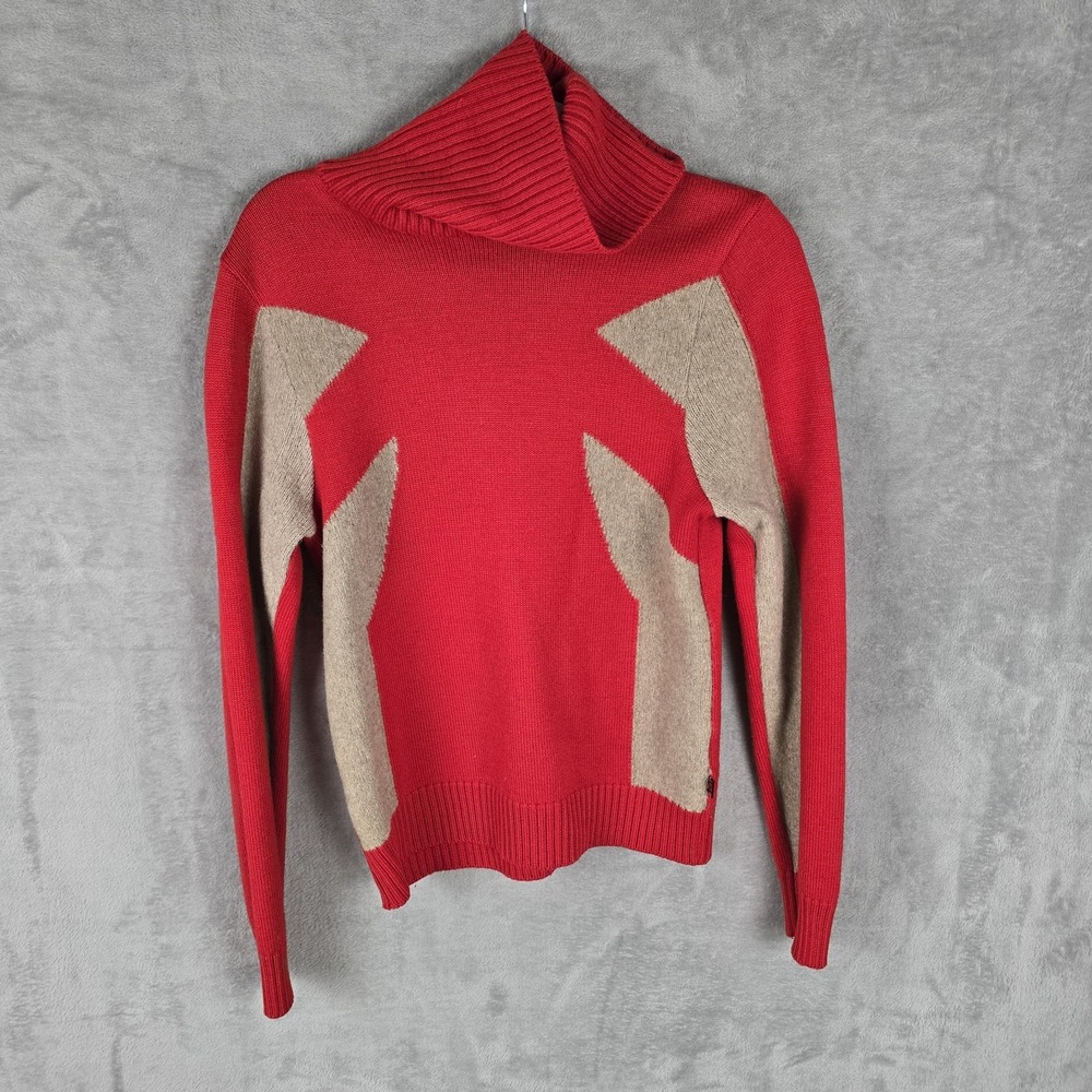 Dolce & Gabbana Red Tan‎ Colorblock Turtleneck Virgin Wool Sweater Italy Size 40